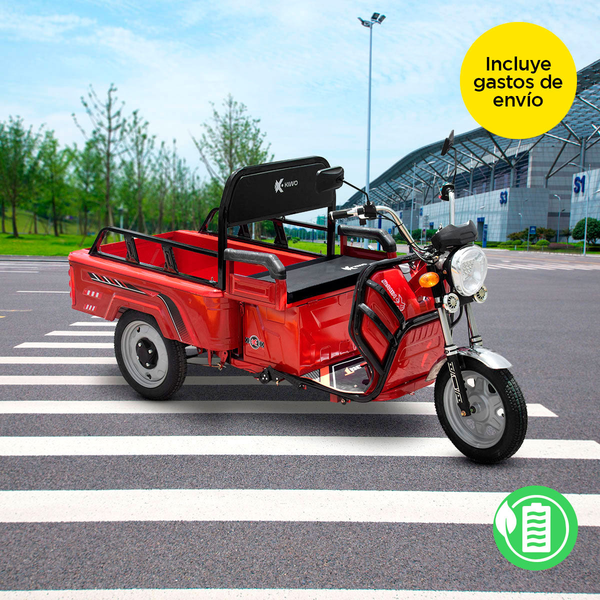 Triciclo de Carga Eléctrico Kiwo, Color Rojo