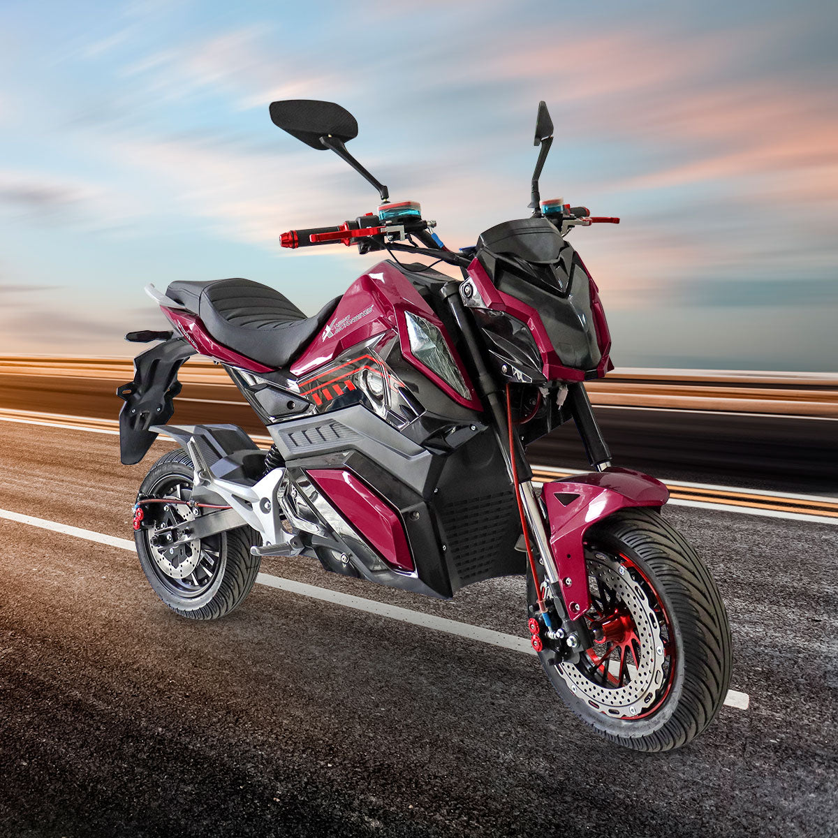 Motocicleta Eléctrica E-Bike ZR color vino con Negro, Marca Kiwo