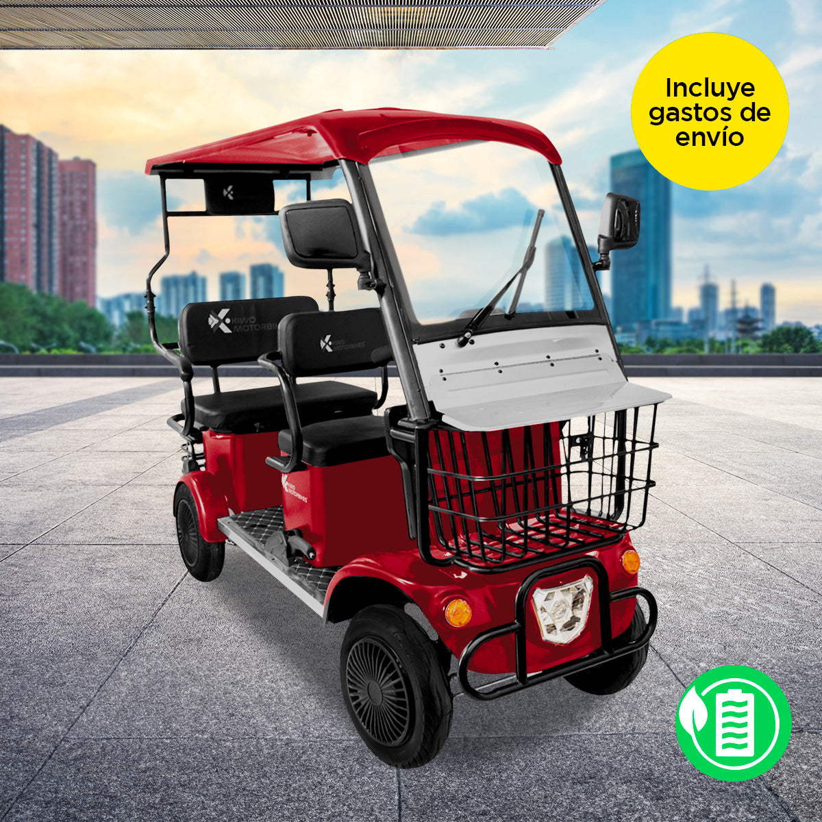 Kiwo, Vehículo Eléctrico con Techo, Modelo BTY001, Color Rojo