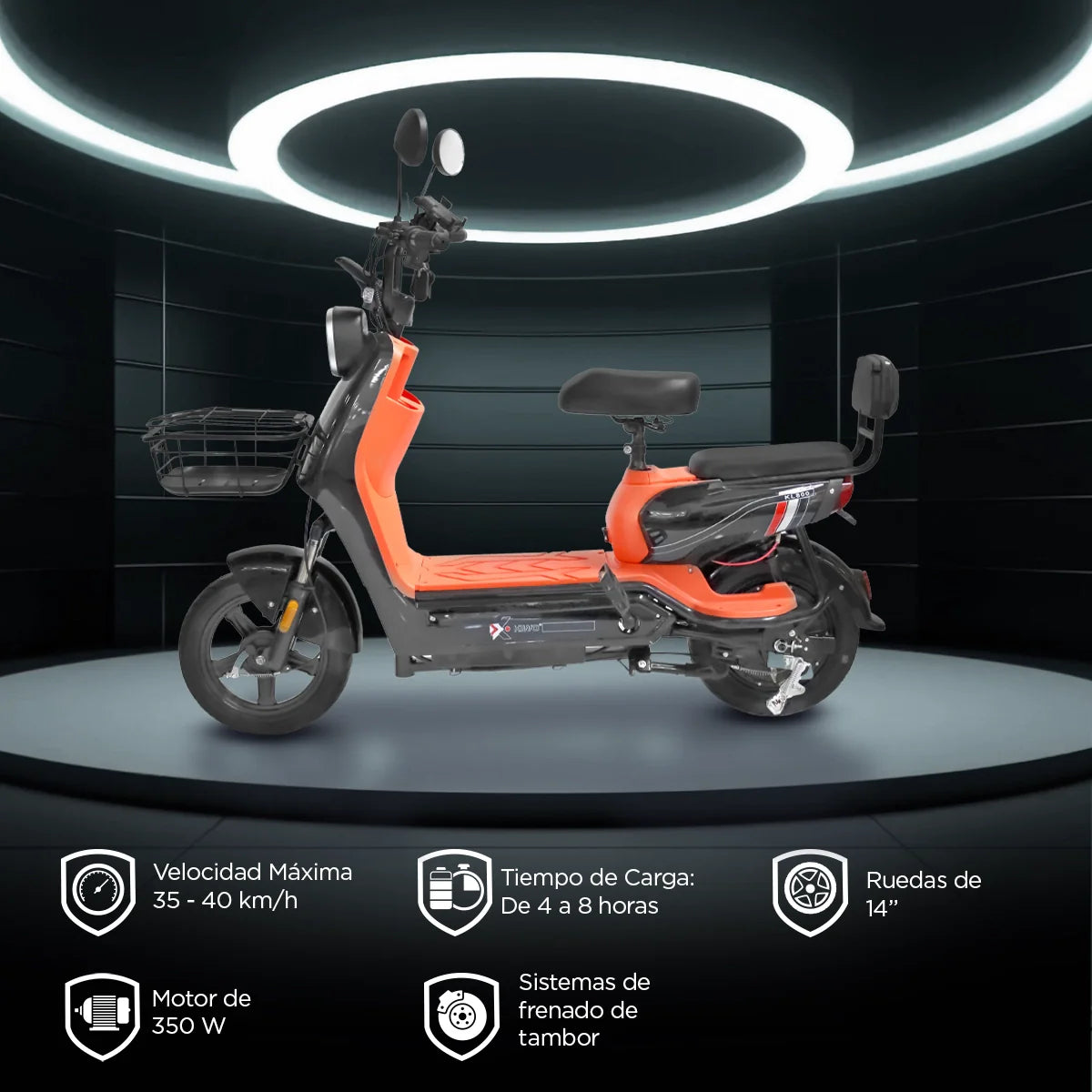 Bicicleta Eléctrica Negro con Naranja Kiwo KL 800