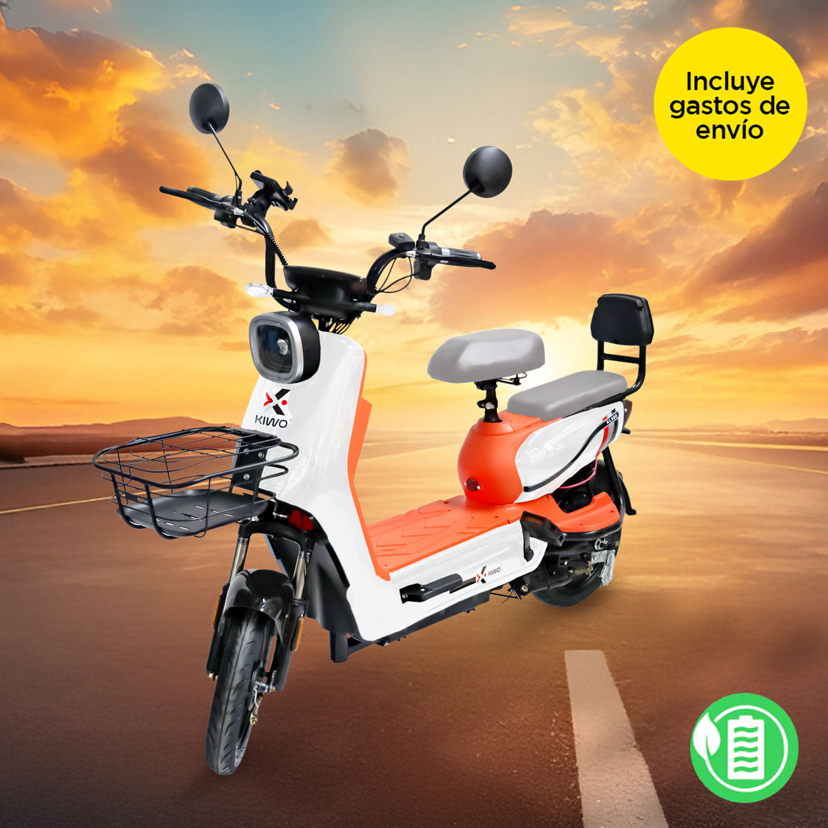 Bicicleta Eléctrica Blanco con Naranja Kiwo KL 800