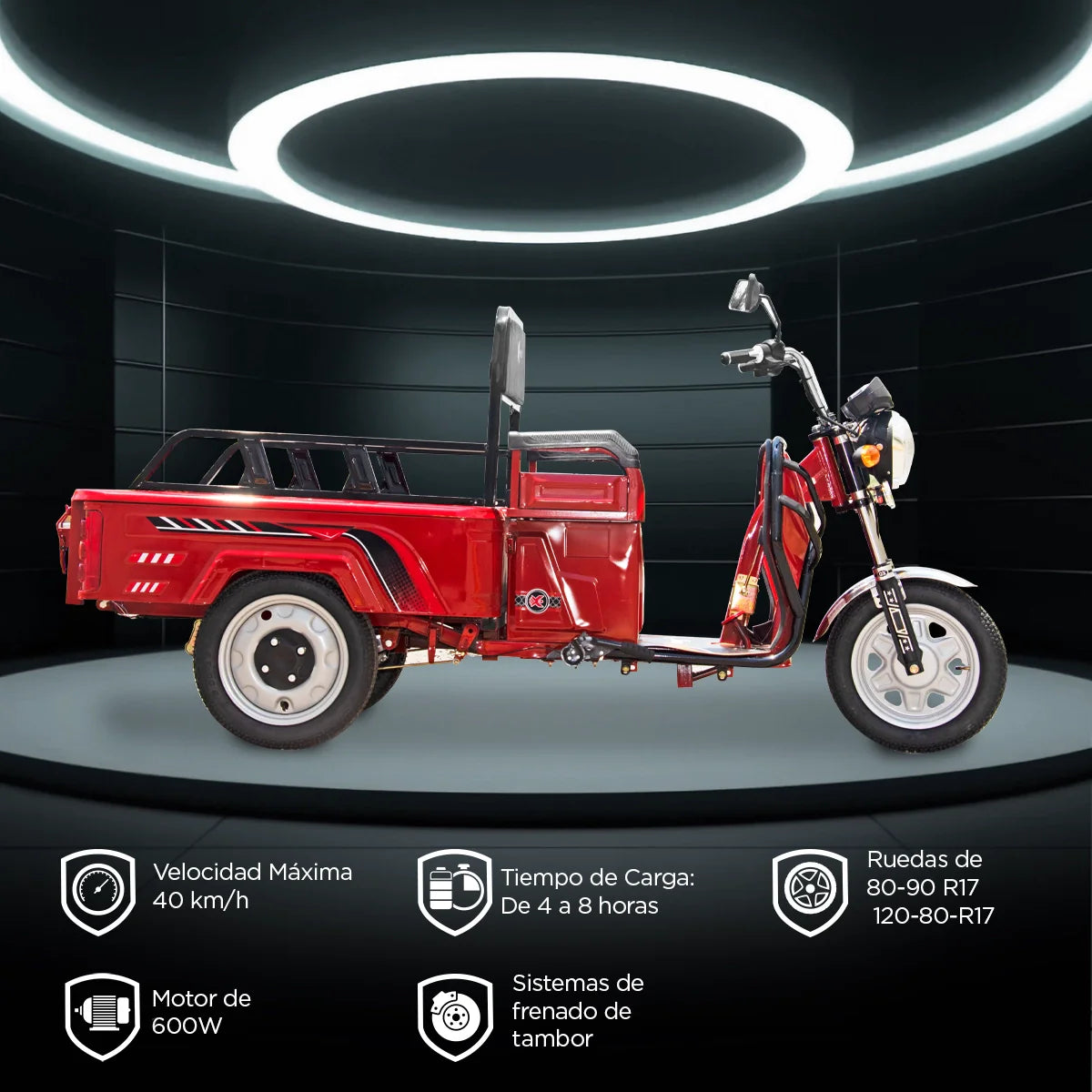 Triciclo de Carga Eléctrico Kiwo, Color Rojo