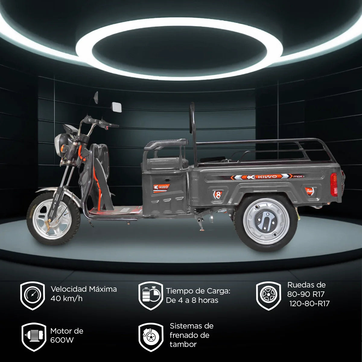Triciclo de Carga Eléctrico, Kiwo color Gris