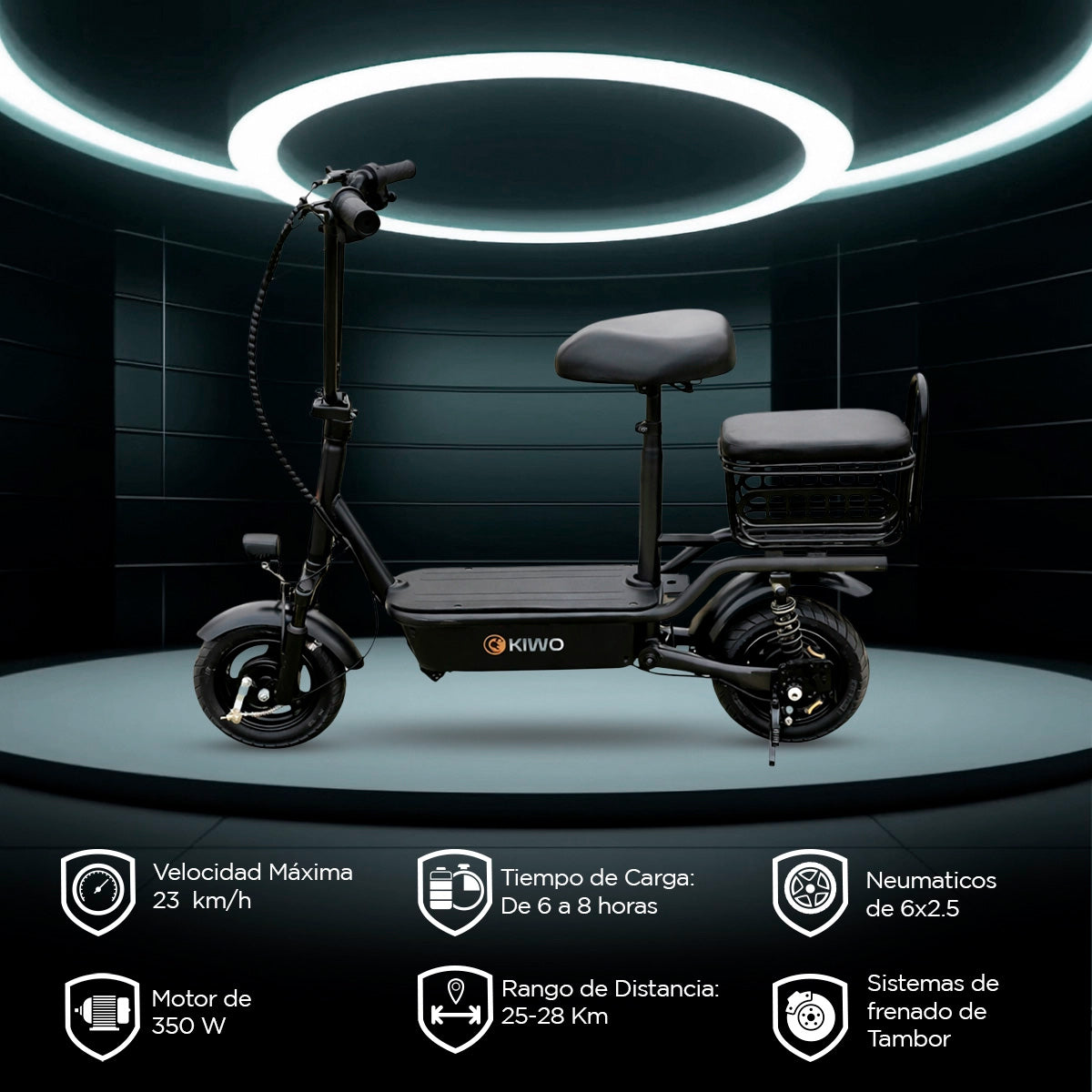 Scooter Eléctrico para Adultos con Asiento, Color Negro