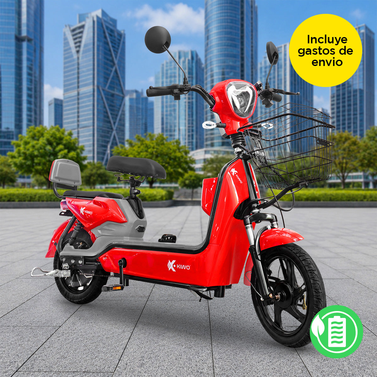 Bicicleta Eléctrica, Hikari, Color Rojo/Gris