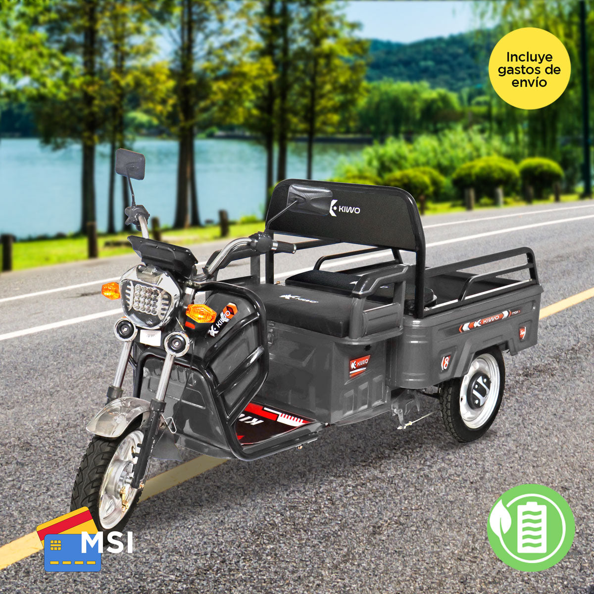 Triciclo de Carga Eléctrico marca Kiwo Color Gris