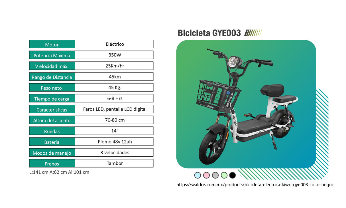 Bicicleta Eléctrica Kiwo GYE003, color Rosa