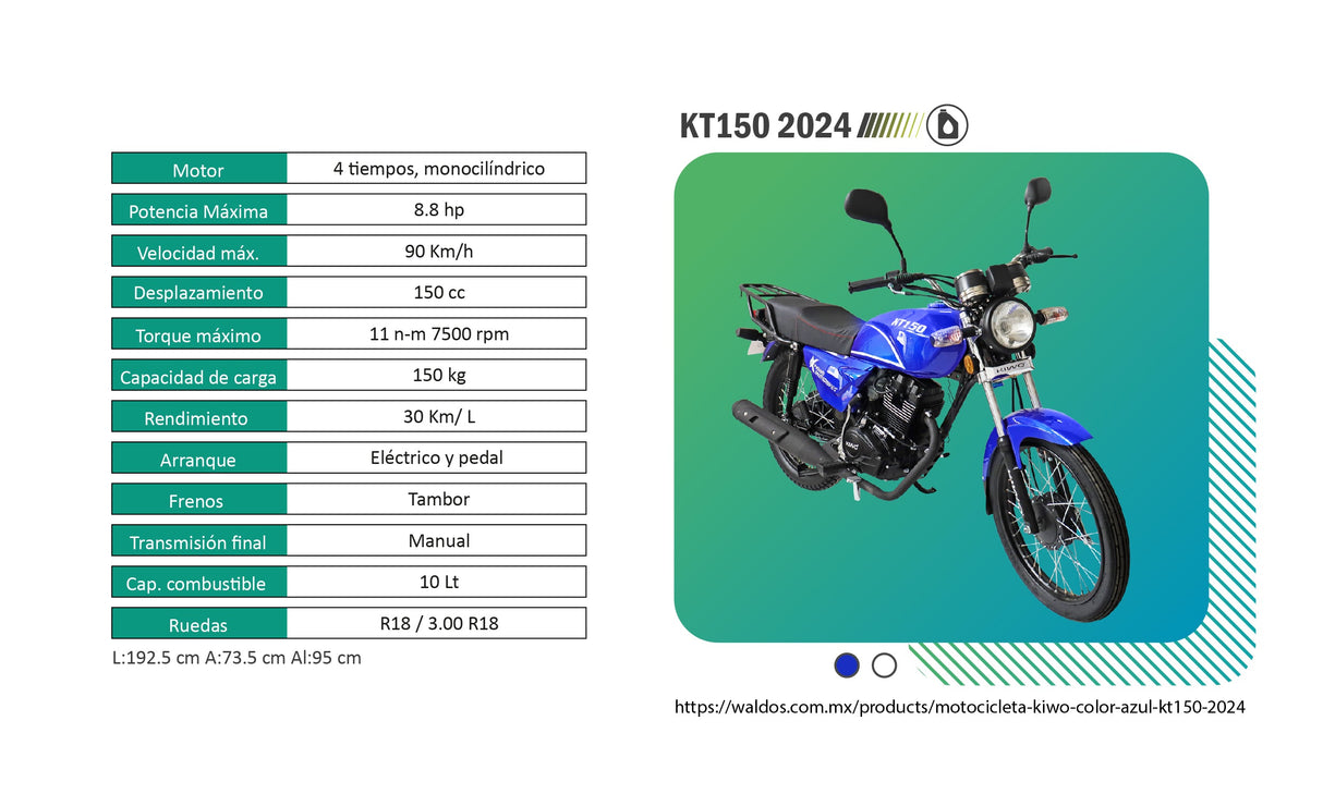 Motocicleta Kiwo color Blanco, KT150 2024