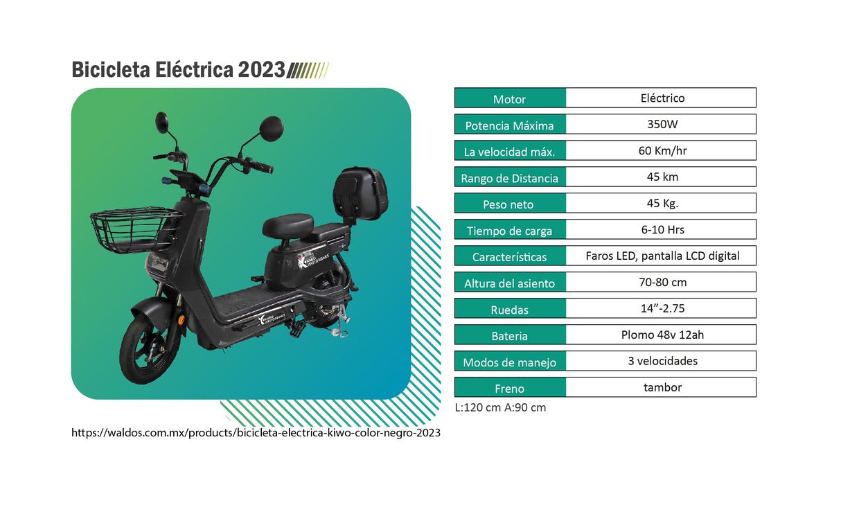 Bicicleta Eléctrica Kiwo color Negro 2023