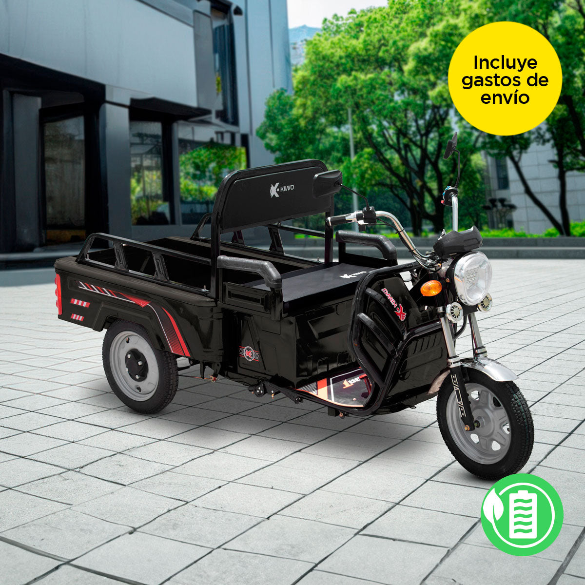Triciclo de Carga Eléctrico Kiwo, Color Negro