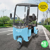 Kiwo, Triciclo Eléctrico con Techo, Modelo BTY002, Color Azul Cielo