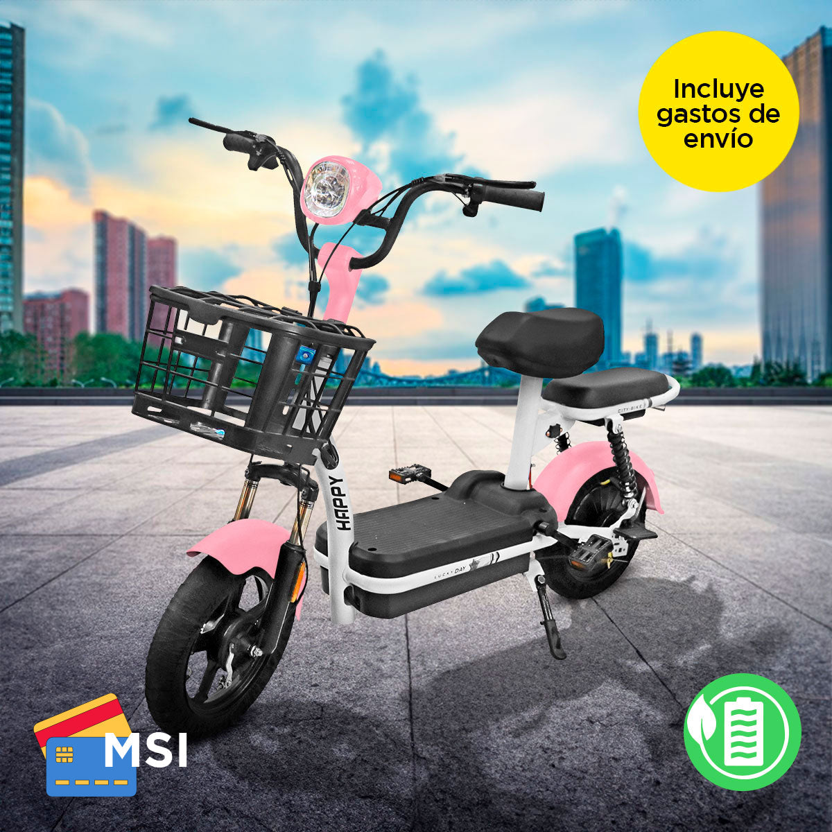 Bicicleta Eléctrica Kiwo GYE003, color Rosa