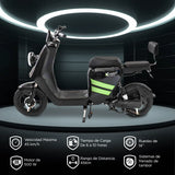 Bicicleta Eléctrica Kiwo Z01, color Negro con Verde
