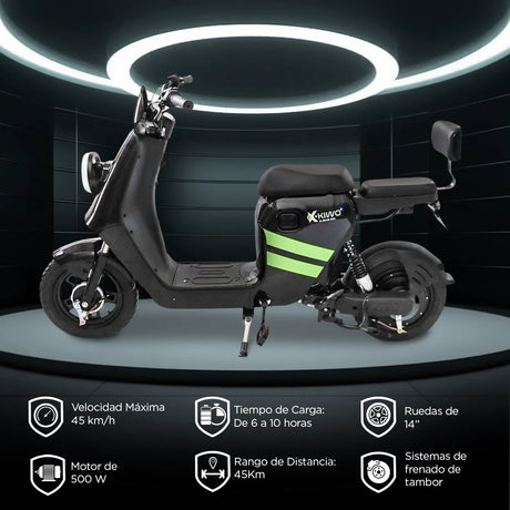 Bicicleta Eléctrica Kiwo Z01, color Negro con Verde