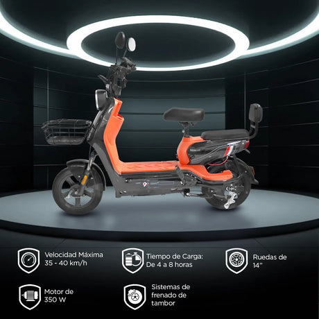 Bicicleta Eléctrica Negro con Naranja Kiwo KL 800
