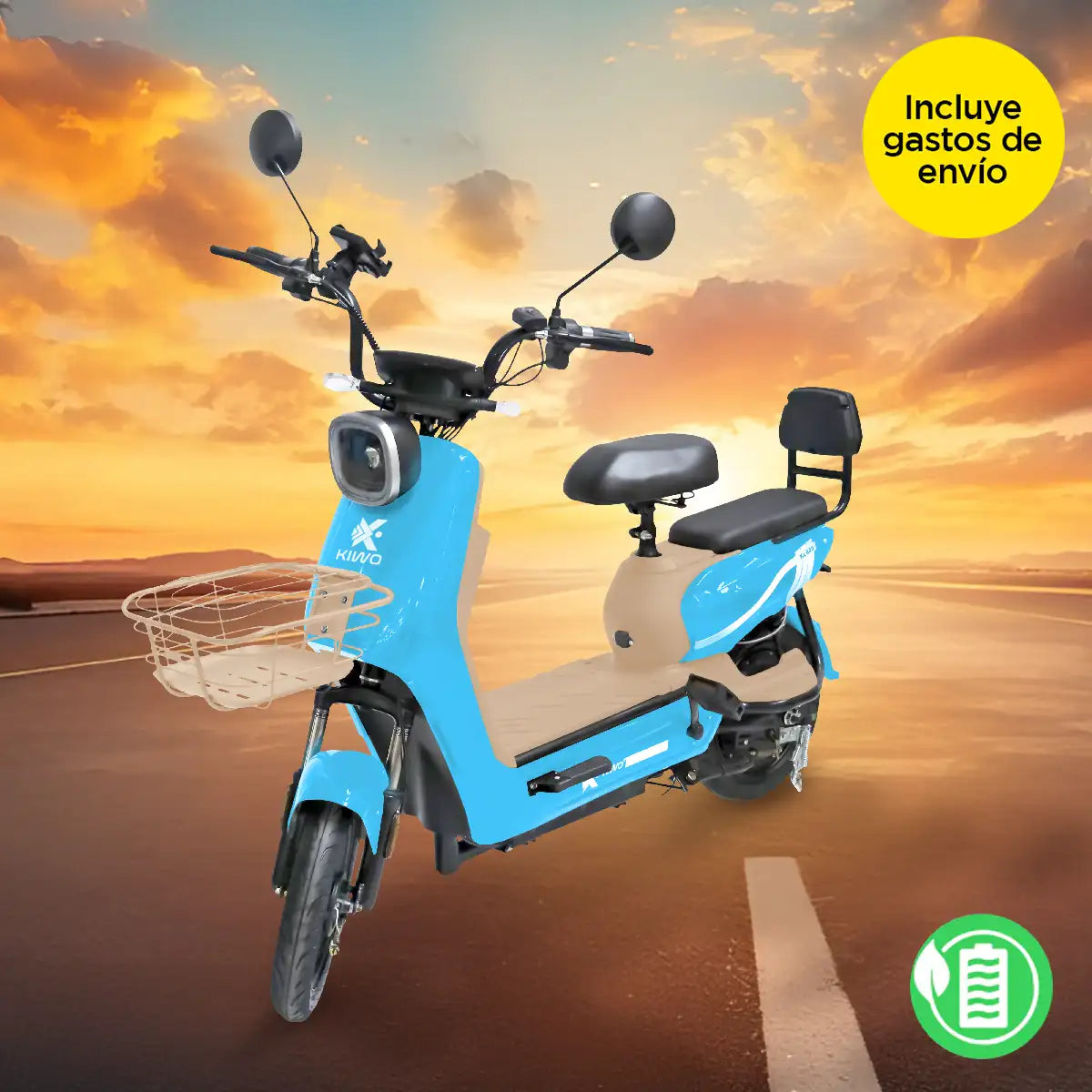 Bicicleta Eléctrica, Kiwo, KL 800, Color Azul Claro