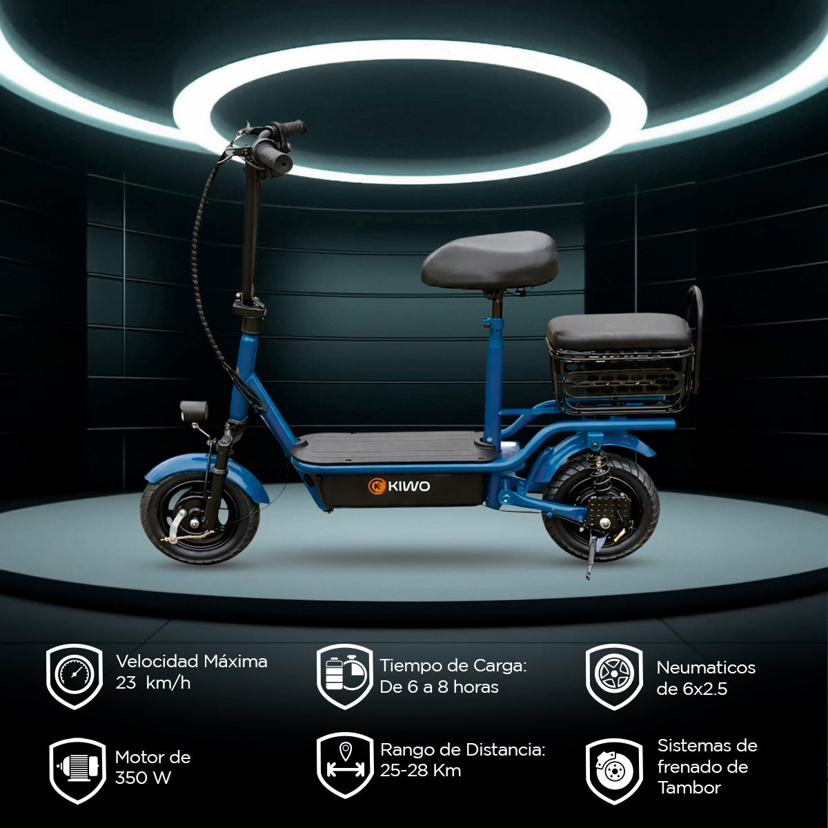 Scooter Eléctrico para Adultos con Asiento, Color Azul