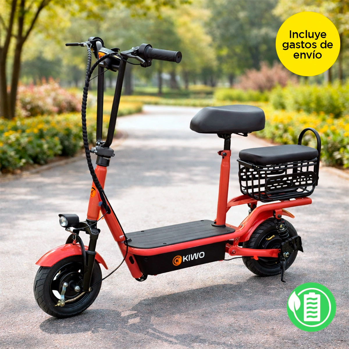 Scooter Eléctrico para Adultos con Asiento, Color Rojo