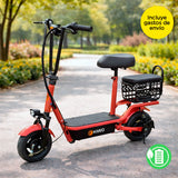 Scooter Eléctrico para Adultos con Asiento, Color Rojo