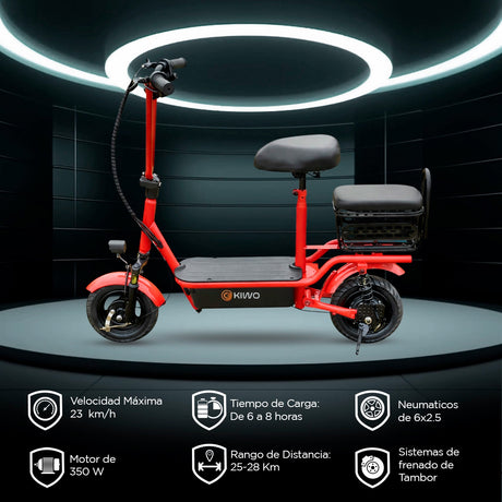 Scooter Eléctrico para Adultos con Asiento, Color Rojo