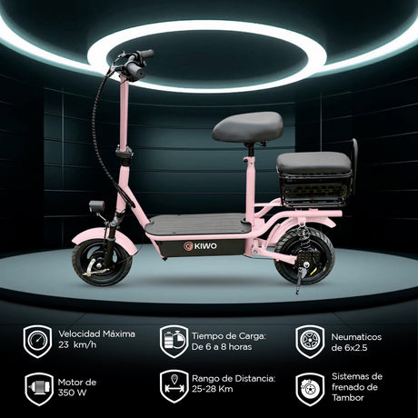 Scooter Eléctrico para Adultos con Asiento, Color Rosa