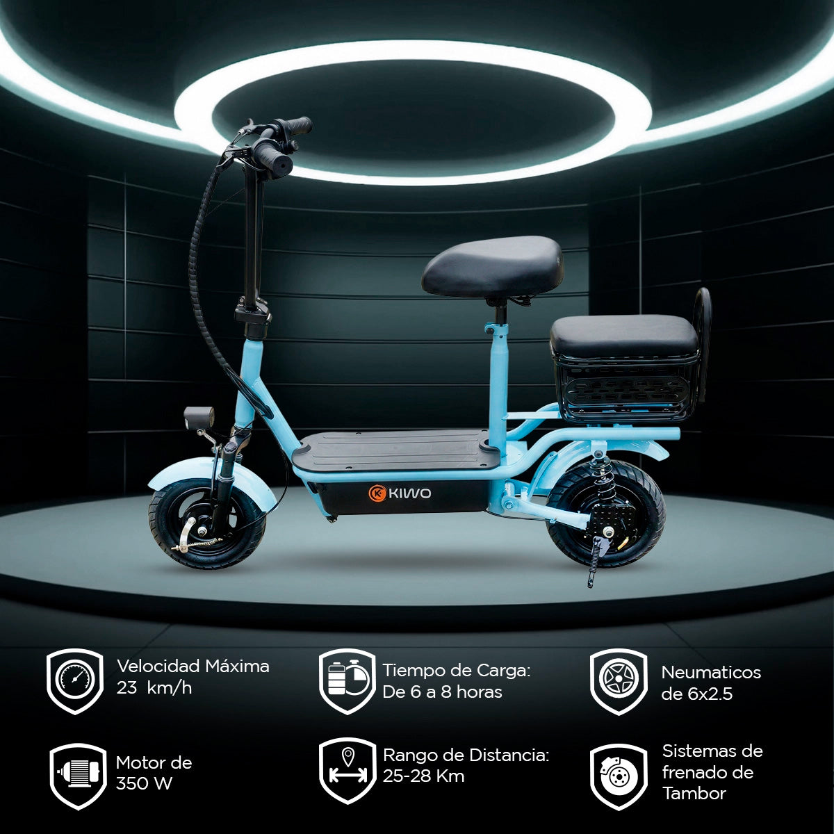 Scooter Eléctrico para Adultos con Asiento, Color Azul Claro