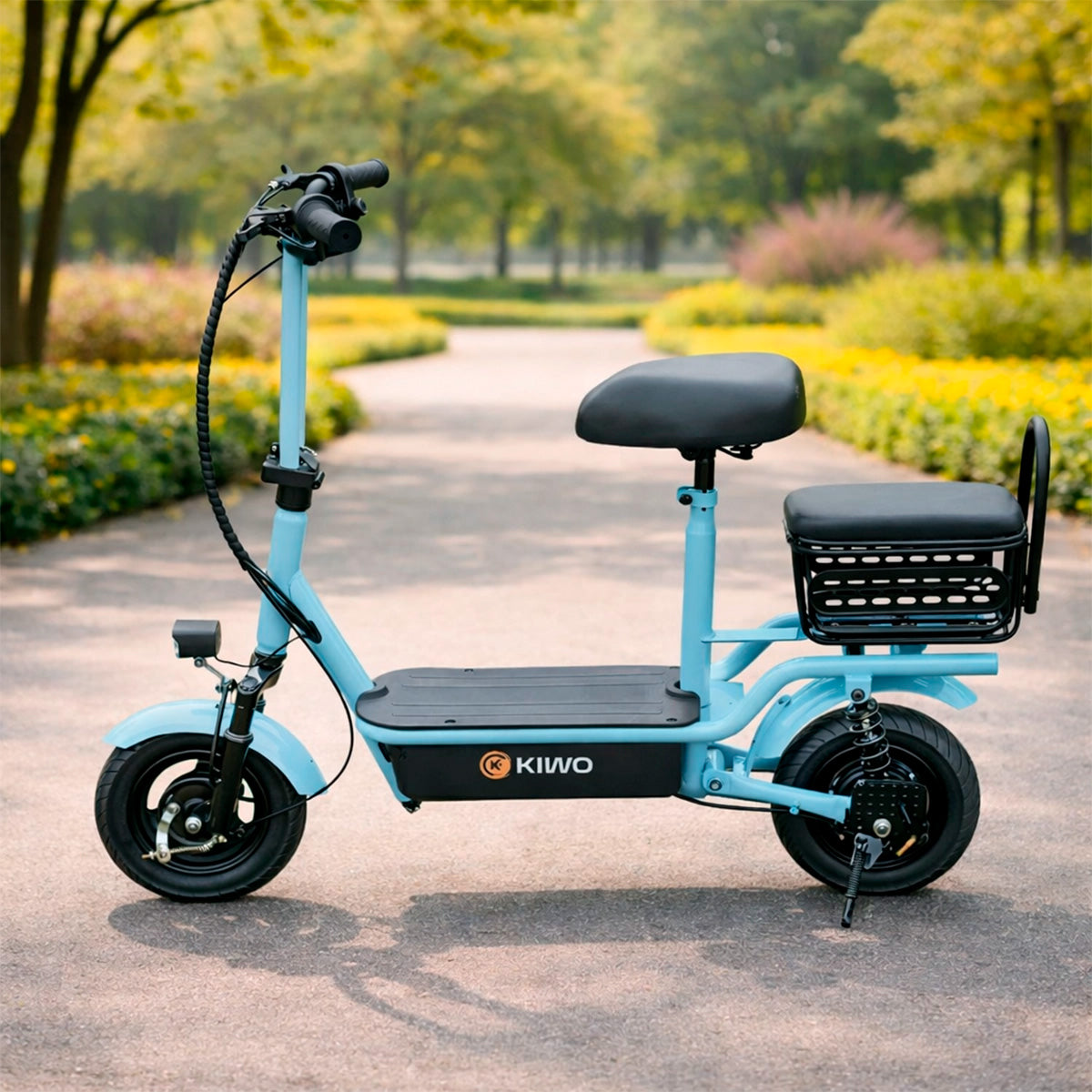 Scooter Eléctrico para Adultos con Asiento, Color Azul Claro