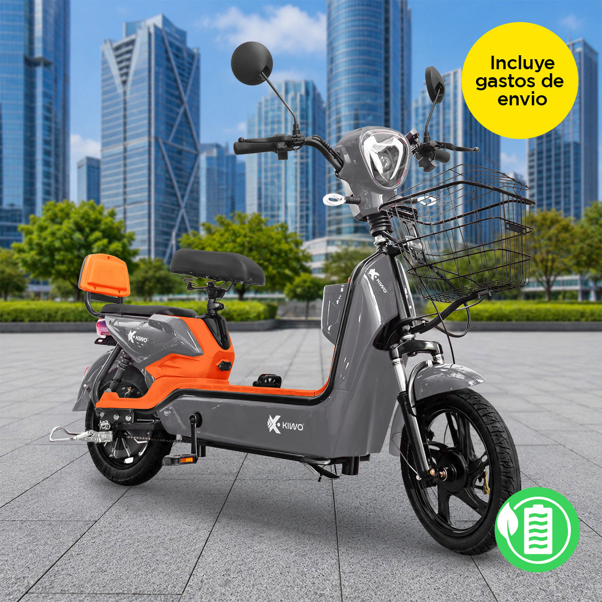 Bicicleta Eléctrica, Hikari, Color Gris/Naranja