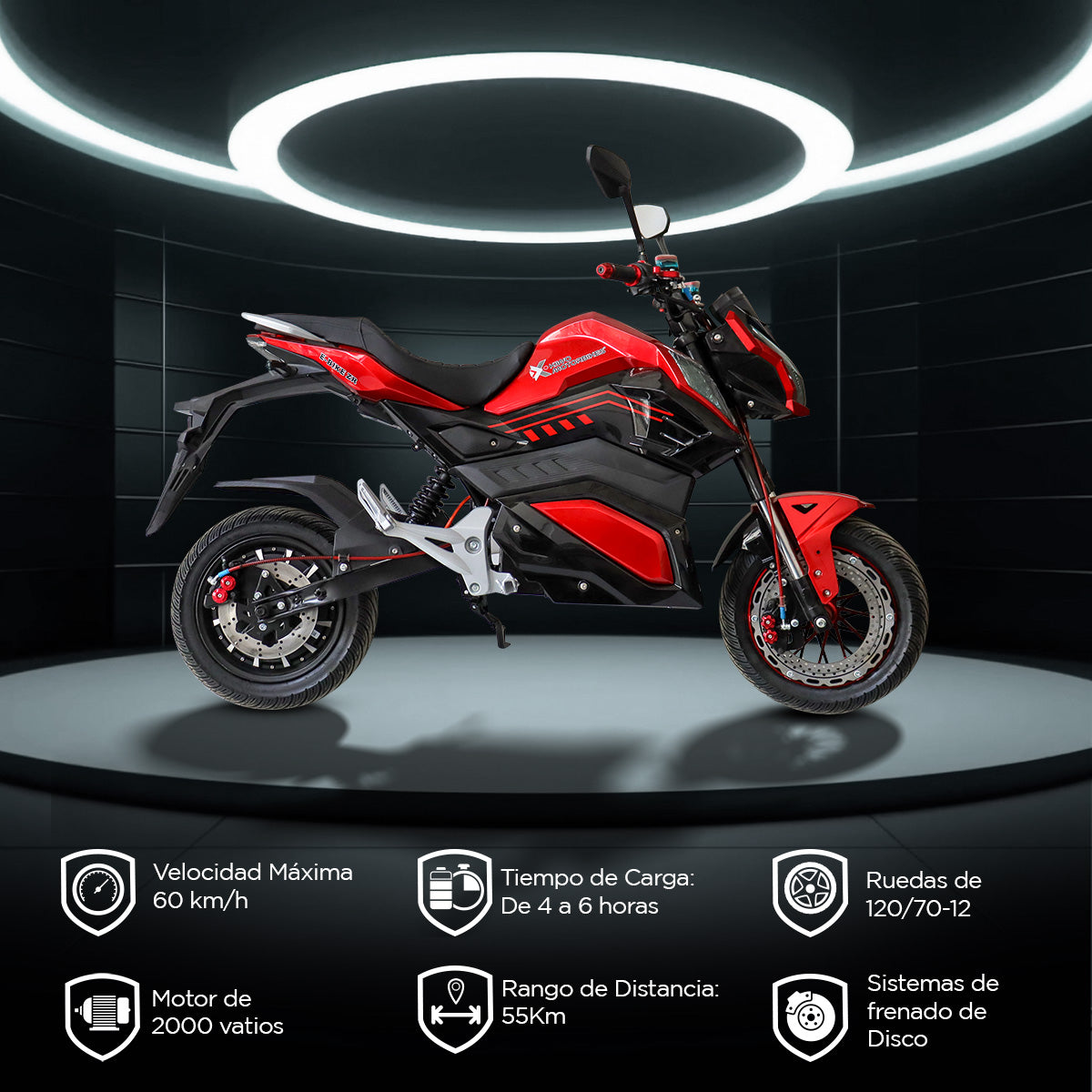 Motocicleta Eléctrica E-Bike ZR color Negro con Rojo